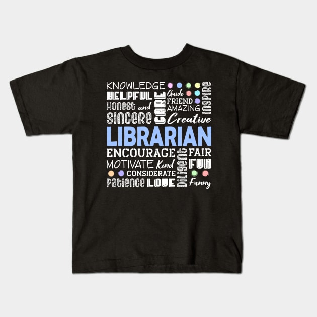 Librarian Love Words Kids T-Shirt by White Martian